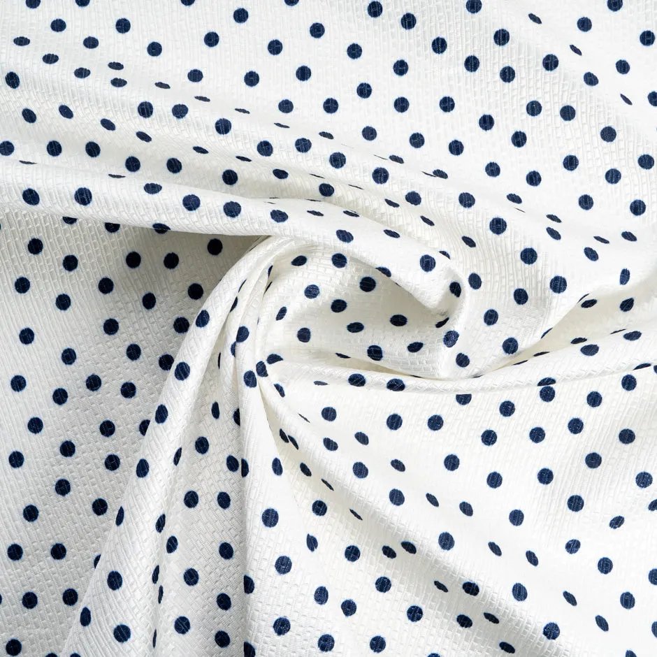 Midnight Blue Spotted Ivory Cotton Blend Cloqué