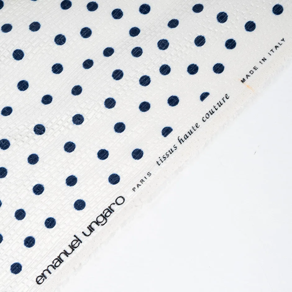 Midnight Blue Spotted Ivory Cotton Blend Cloqué