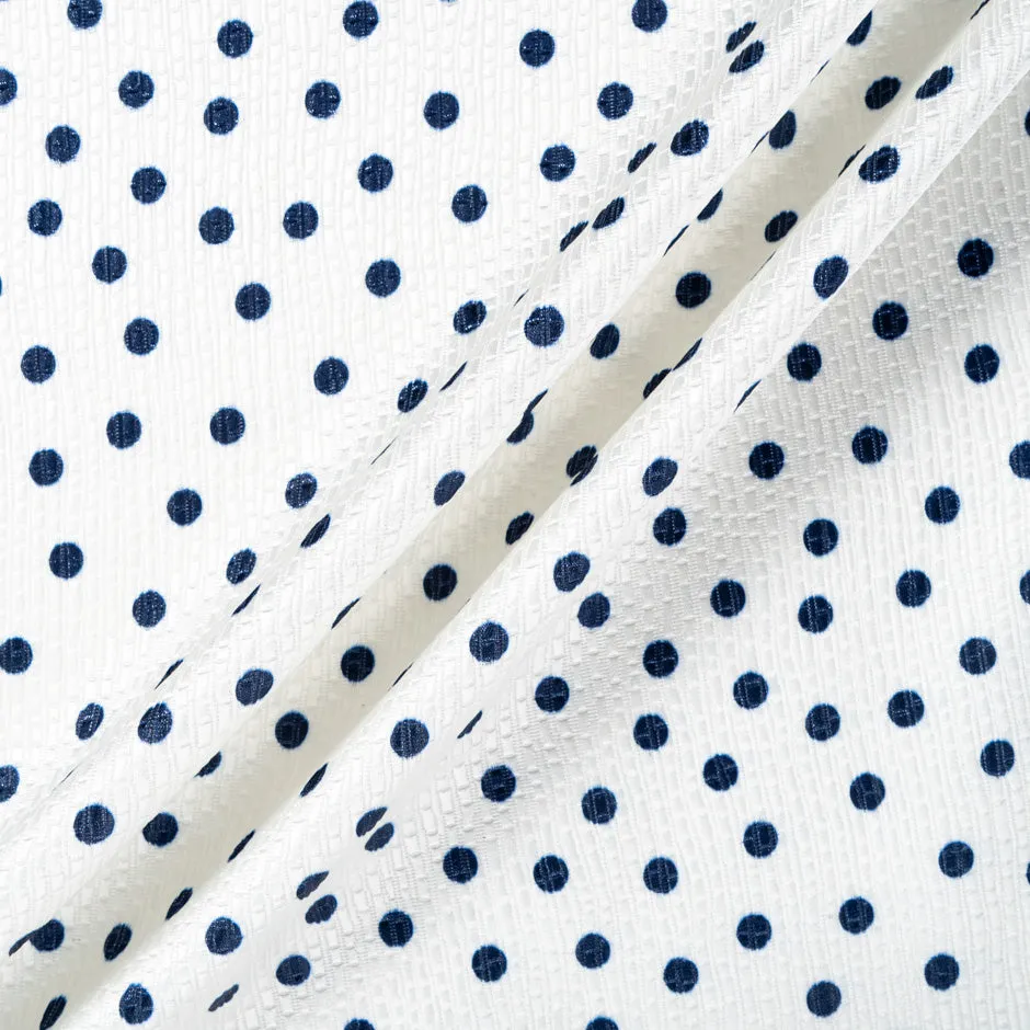 Midnight Blue Spotted Ivory Cotton Blend Cloqué