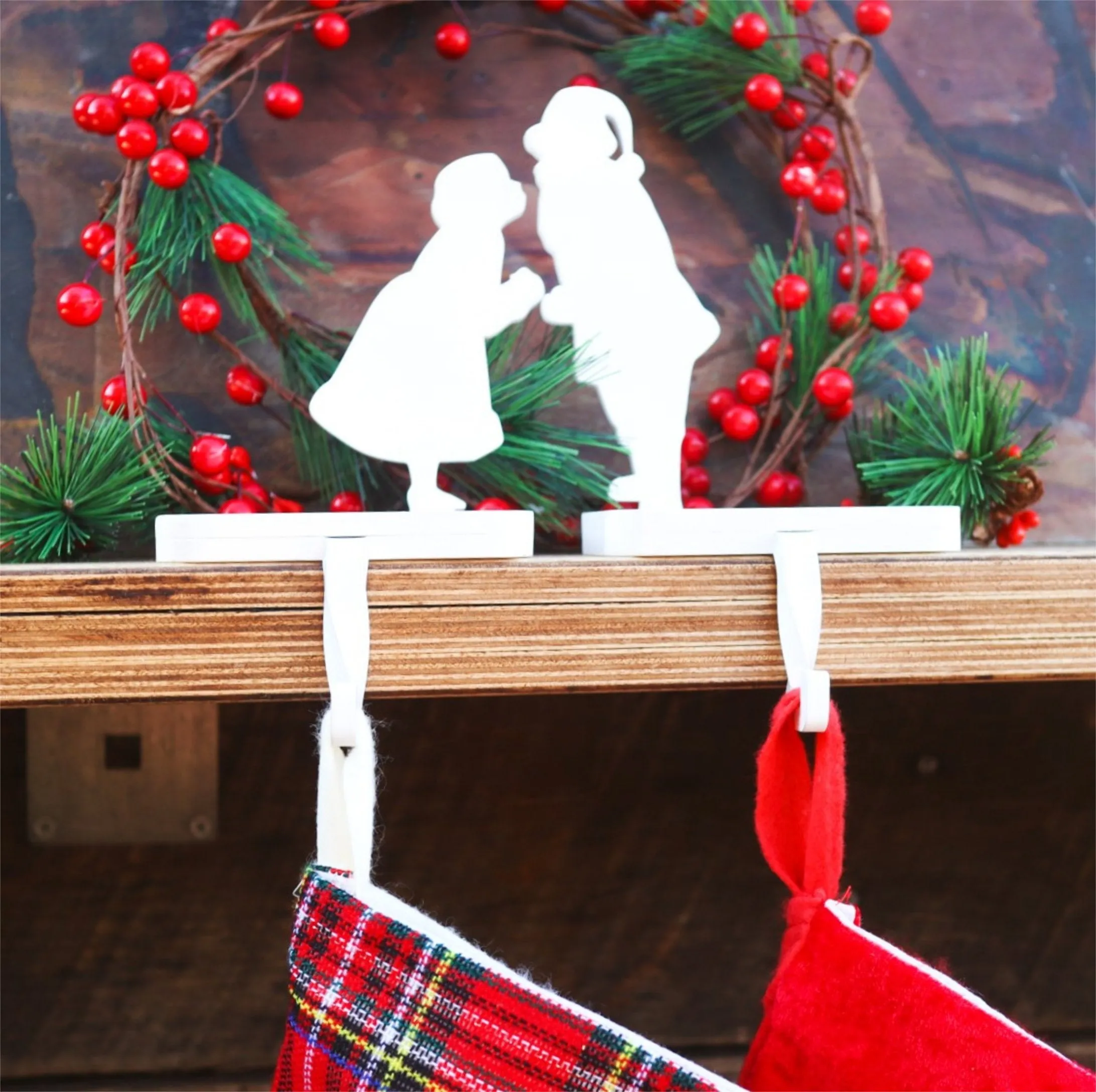 Mr. & Mrs. Claus Christmas Stocking Holder - 2 Pack - Holiday Hosting Decor -  Stocking Hook - Stocking Hanger for Mantle