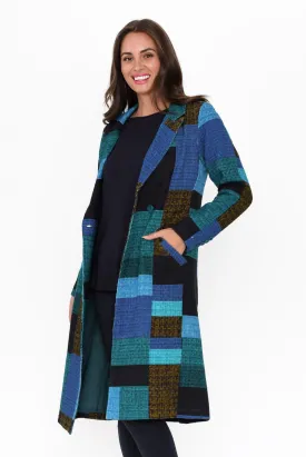 Nasam Blue Tartan Cotton Pocket Coat