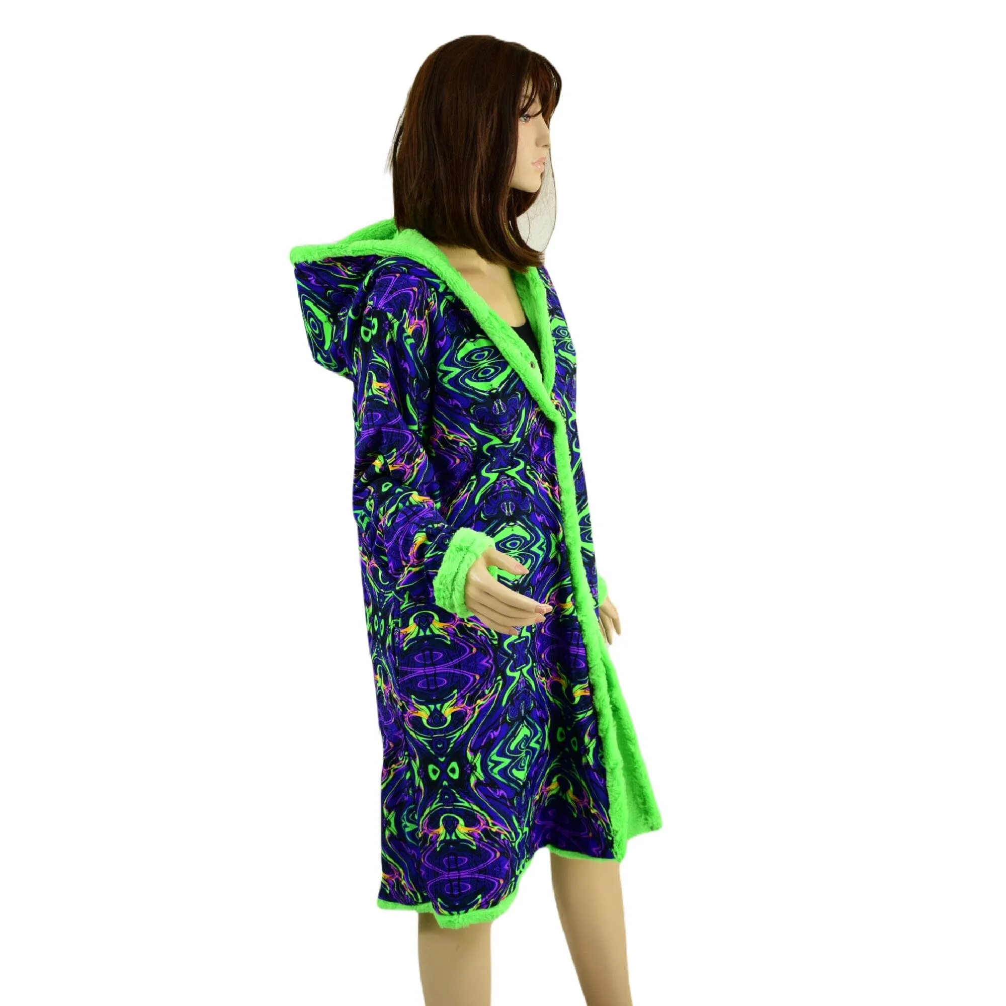 Ready to Ship Neon UFO Minky and Neon Melt  Reversible A Line Coat XL