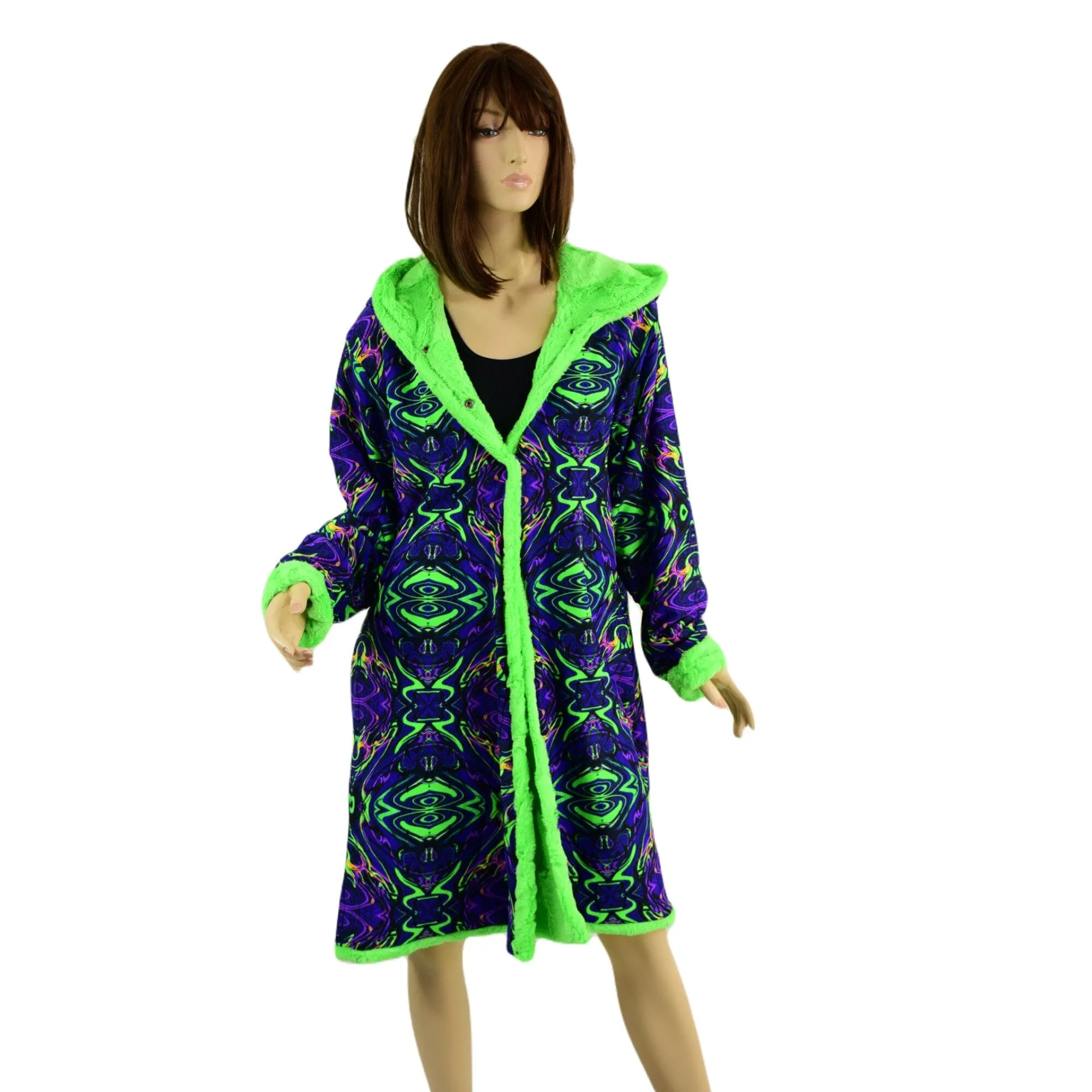 Ready to Ship Neon UFO Minky and Neon Melt  Reversible A Line Coat XL