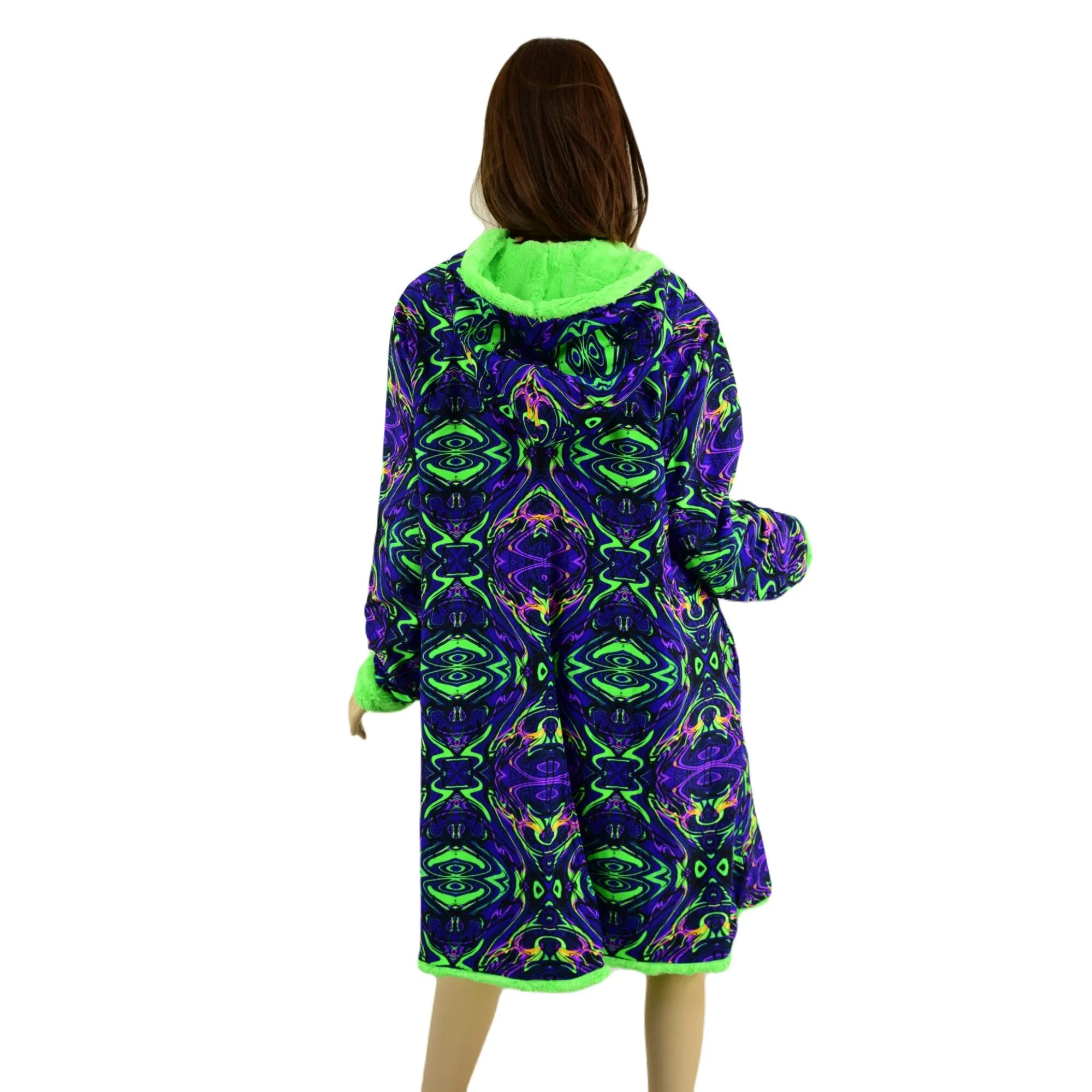 Ready to Ship Neon UFO Minky and Neon Melt  Reversible A Line Coat XL