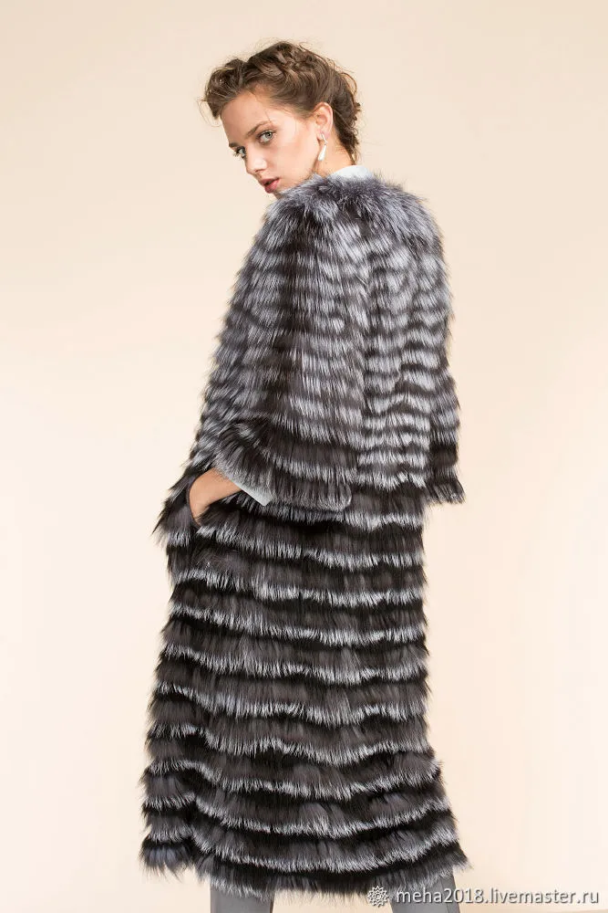 Real Silver Fox Fur Coat