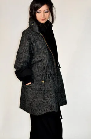 Reversible Anorak in Charcoal Print Canvas