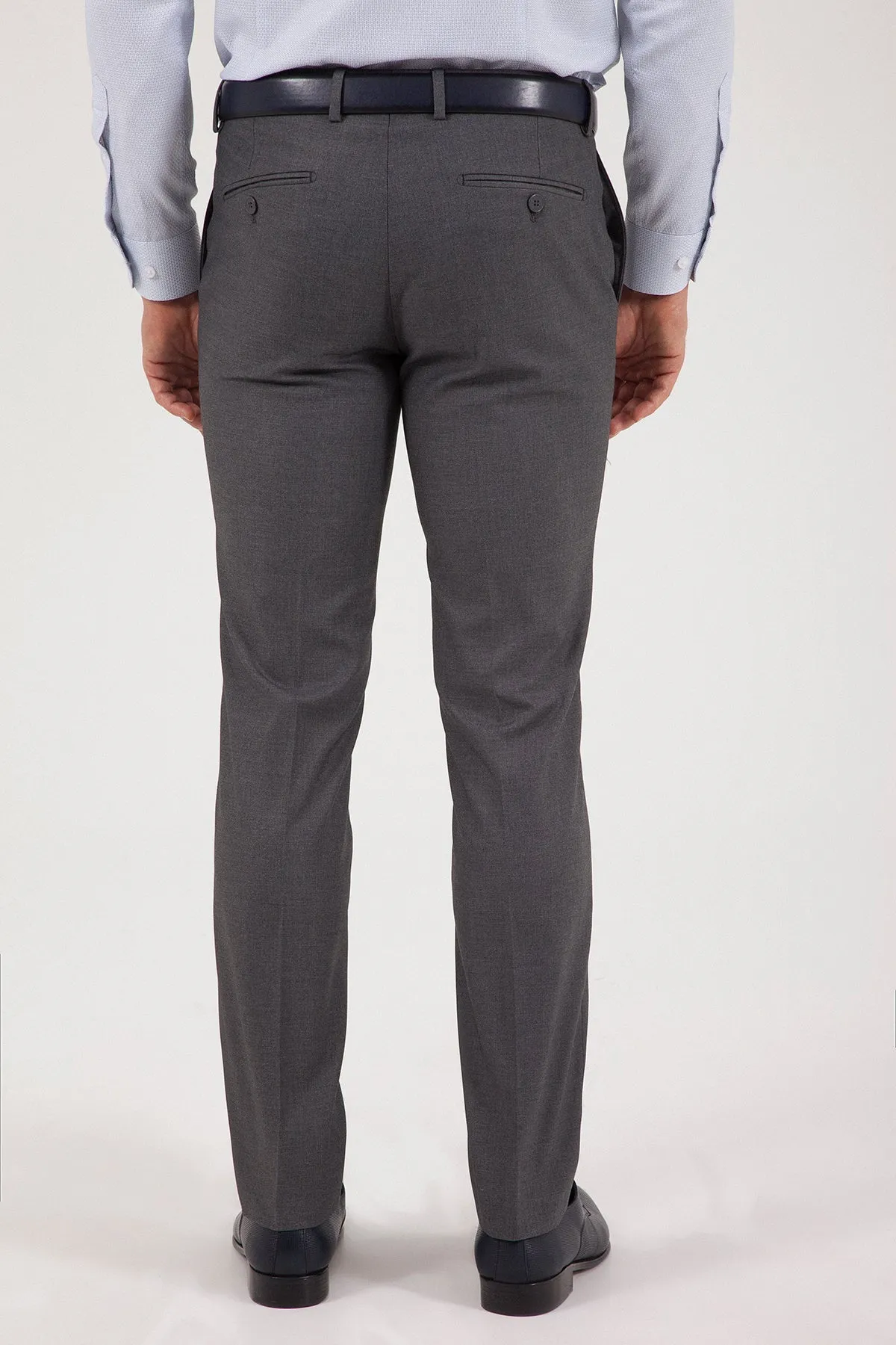 Slim Fit Side Pocket Low Waist Unpleated Wool Gray Dress Pants, Gray