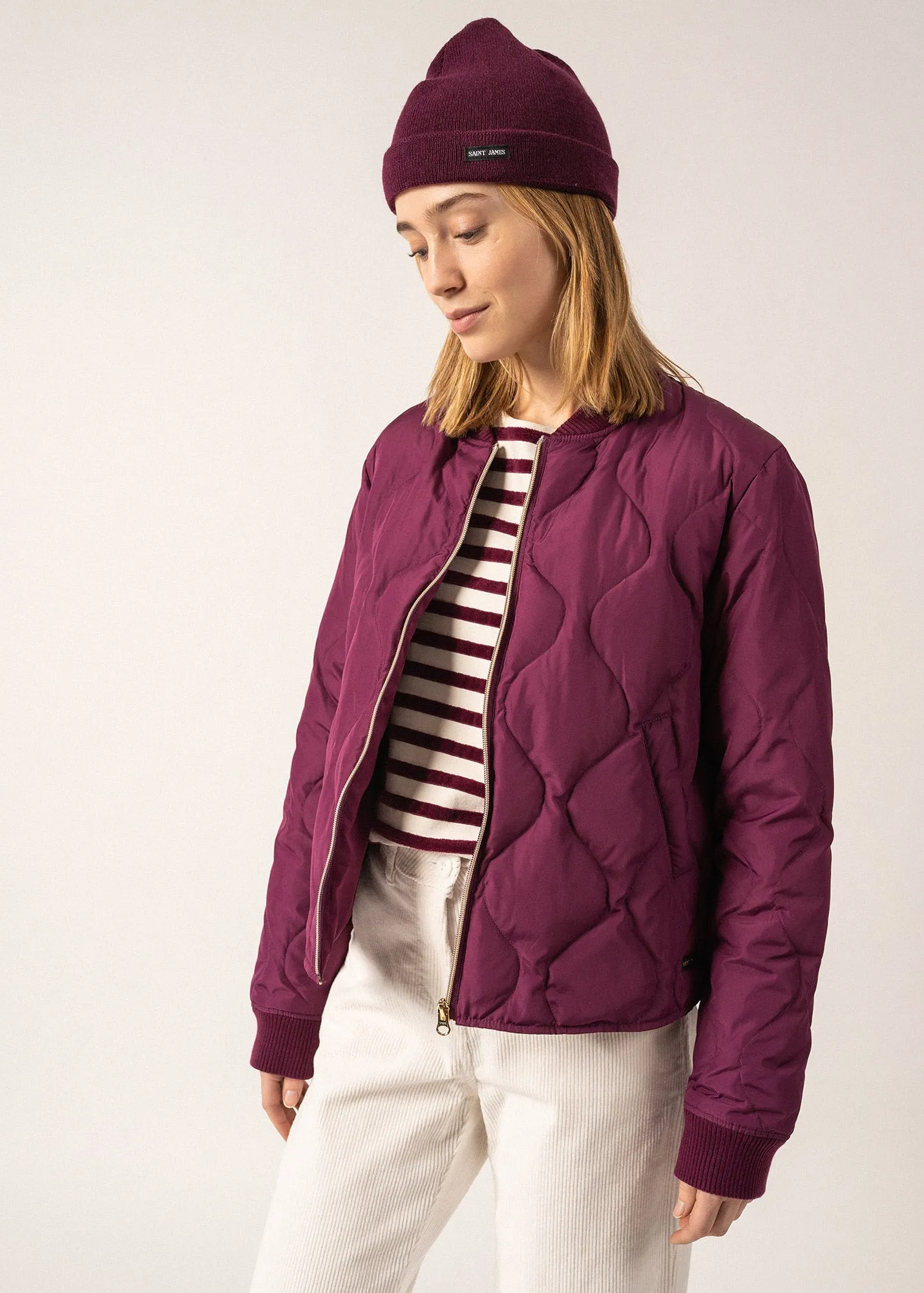 ST IZIA - Quilted Zip-up Puffer Jacket (PLUM)