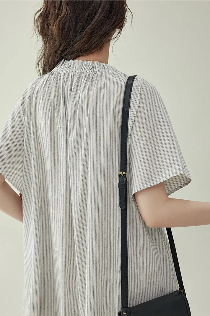 Striped Single-Breasted Short-Sleeved Shirt Dress & Slim Loose Fit