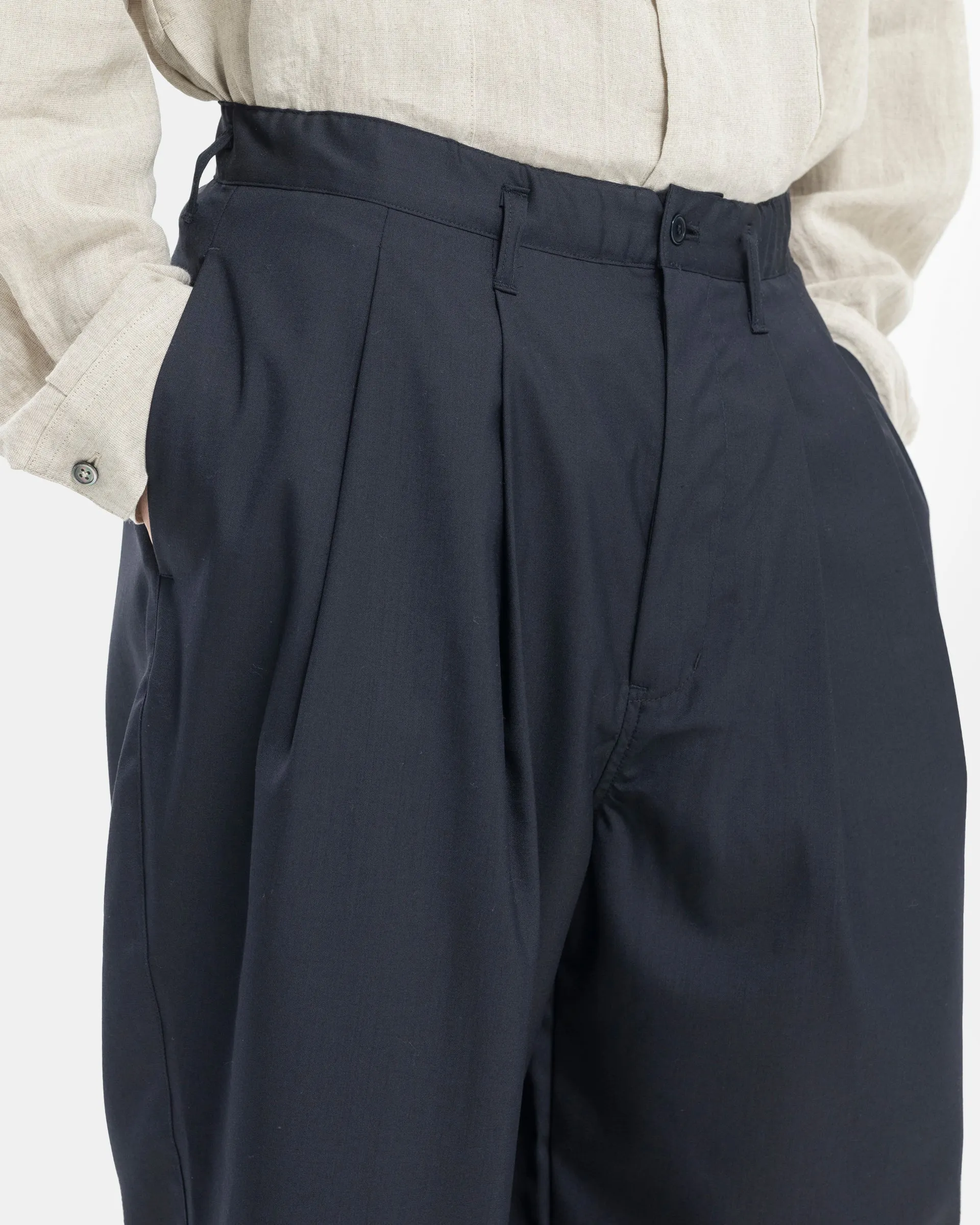 Summer Wool Wide Pants in Black Navy