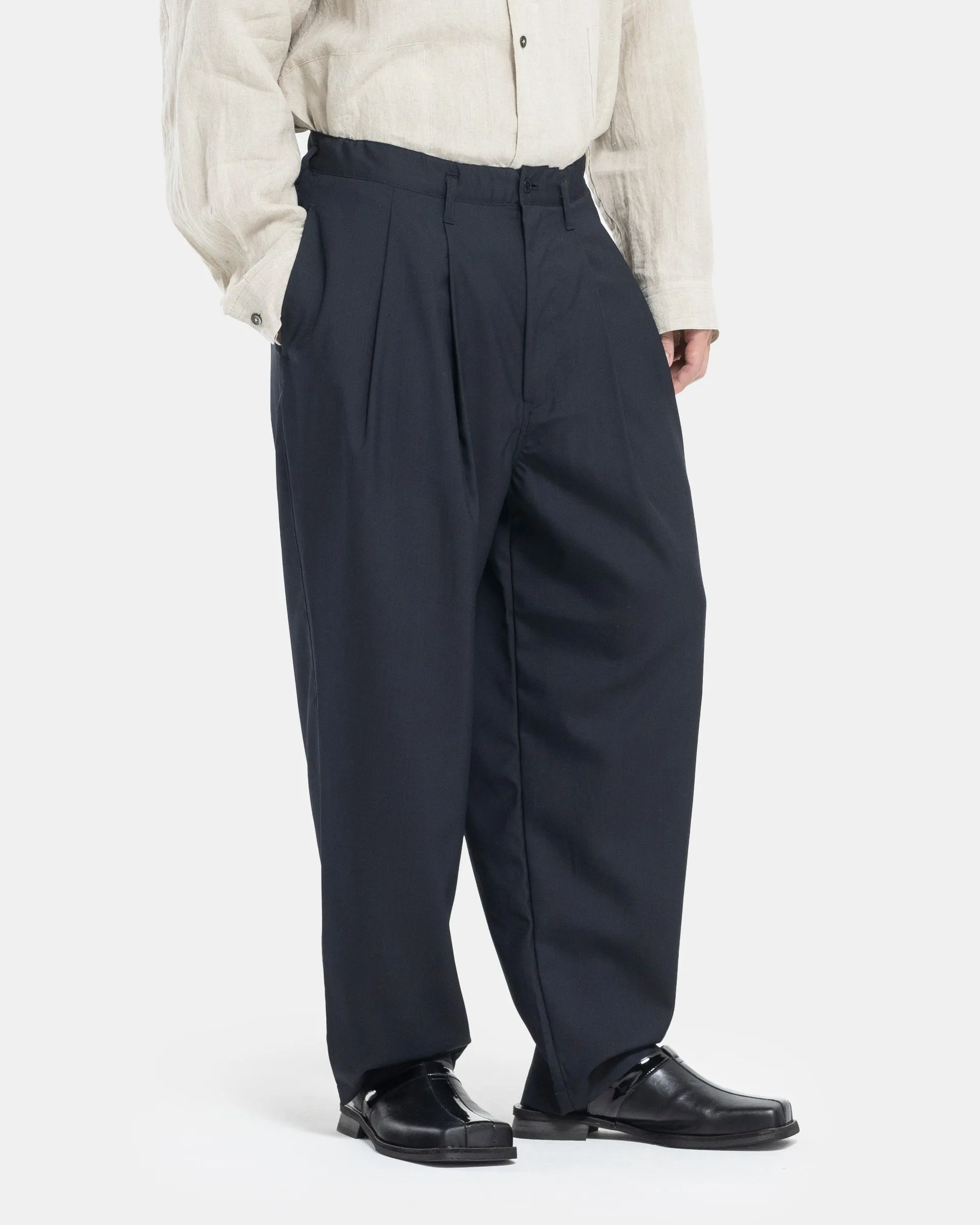 Summer Wool Wide Pants in Black Navy