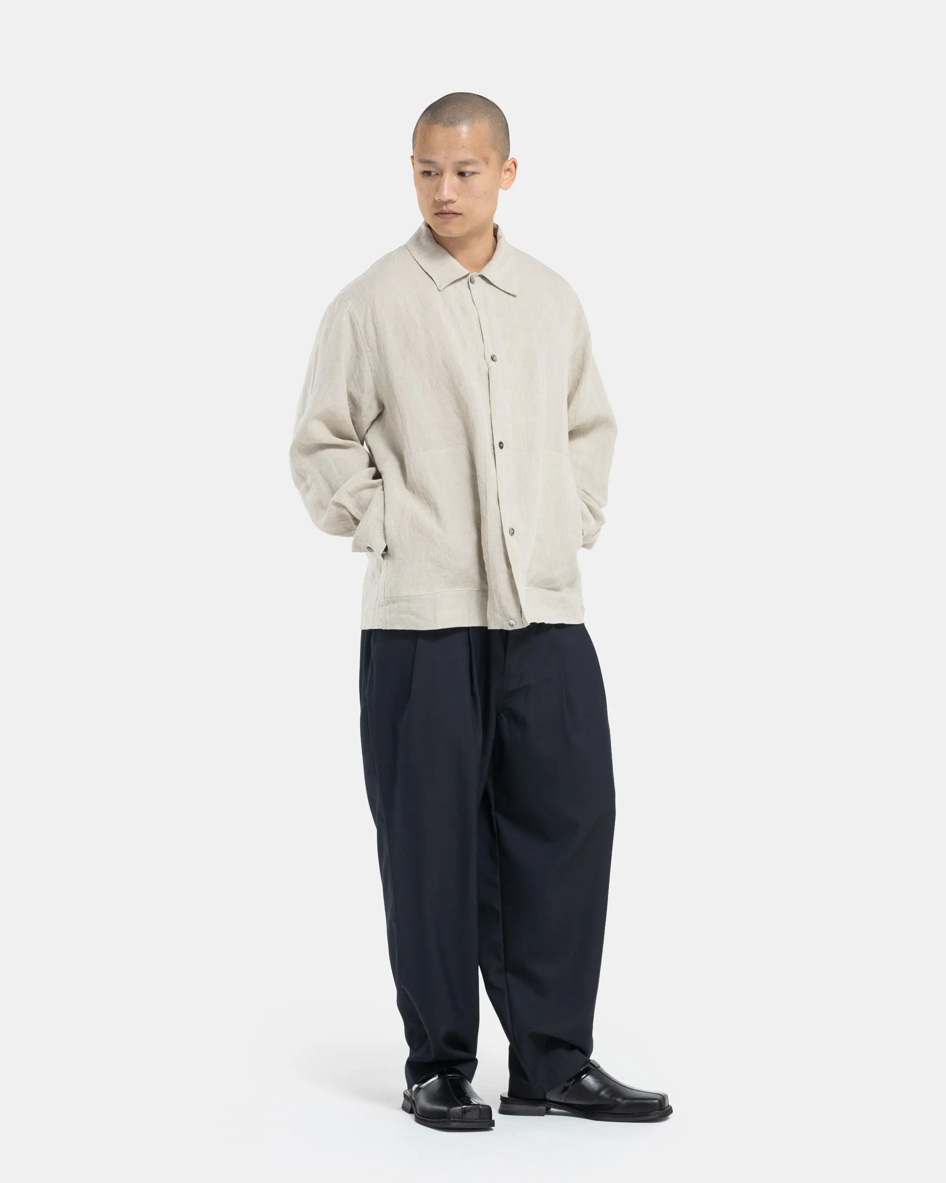 Summer Wool Wide Pants in Black Navy