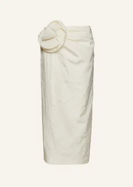 Taffeta rose appliqué midi skirt in cream