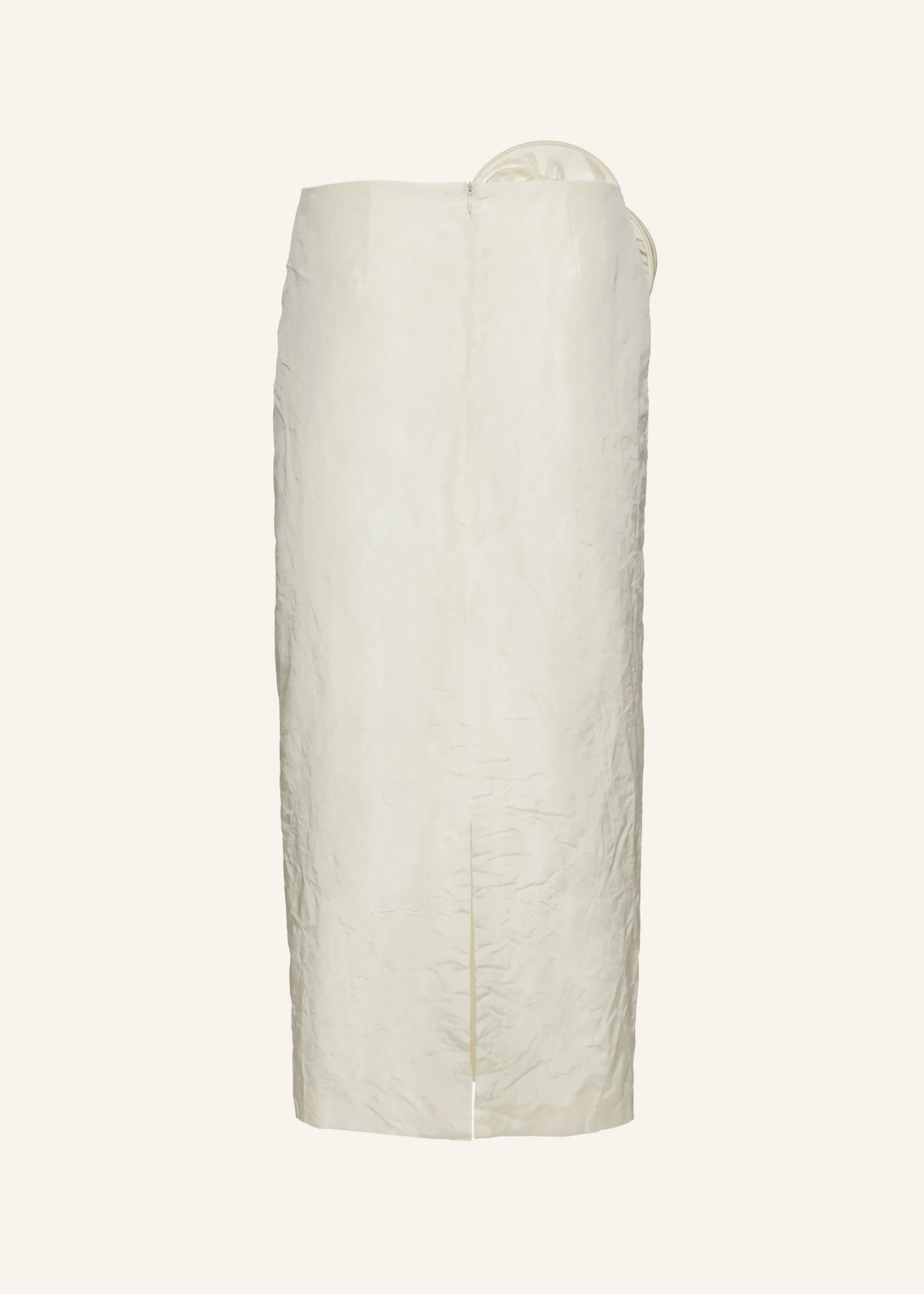 Taffeta rose appliqué midi skirt in cream