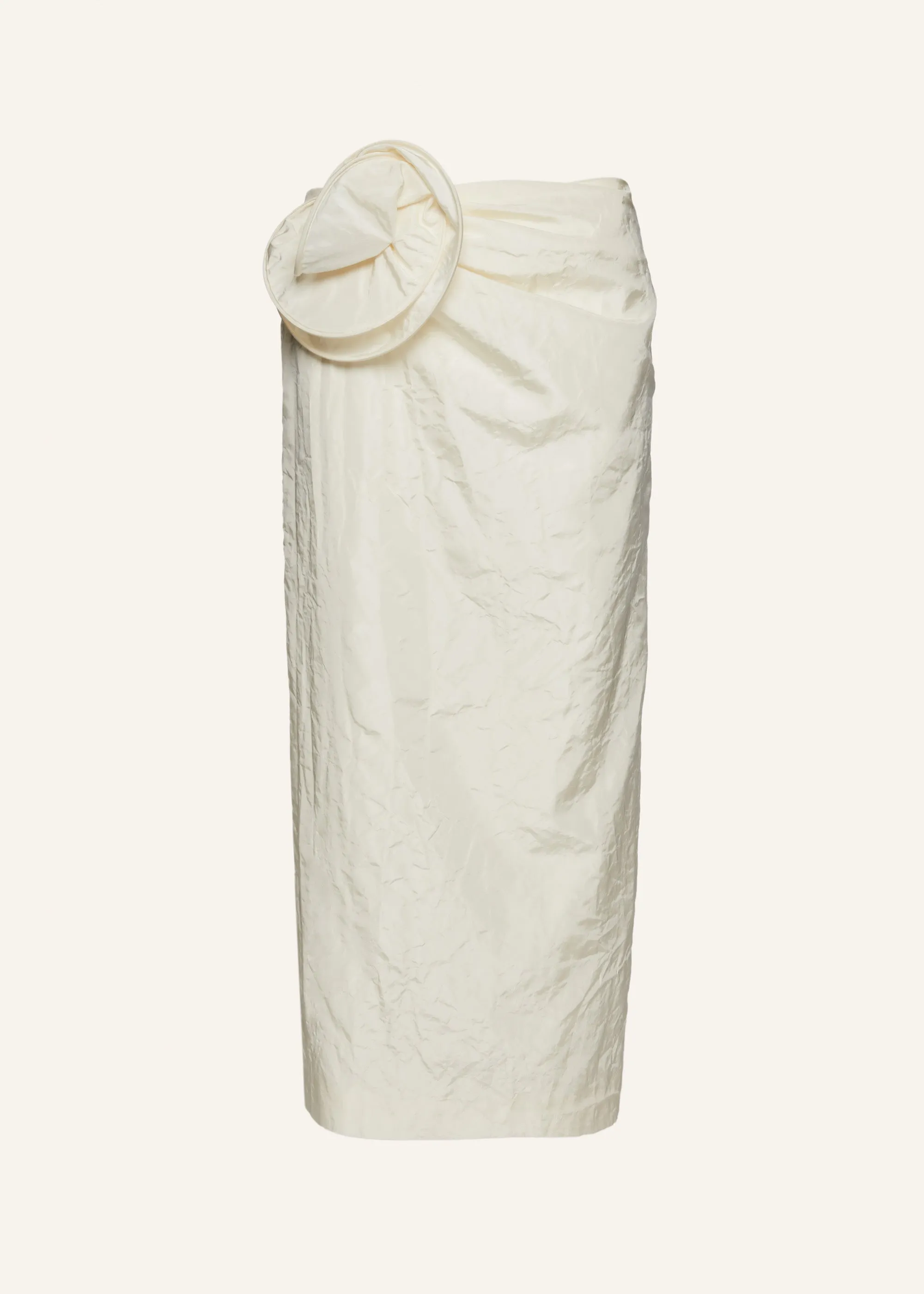 Taffeta rose appliqué midi skirt in cream