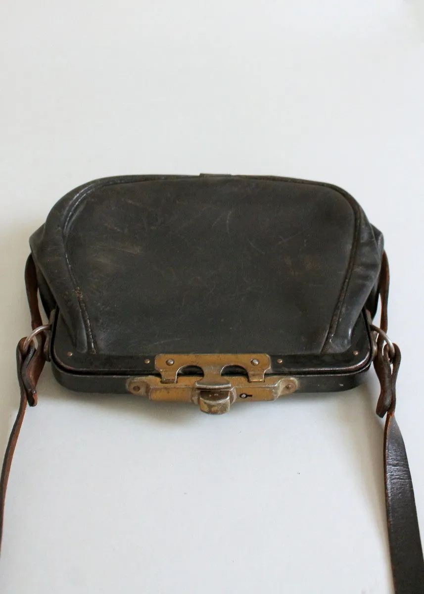 Vintage Edwardian Black Leather Shoulder Bag Purse