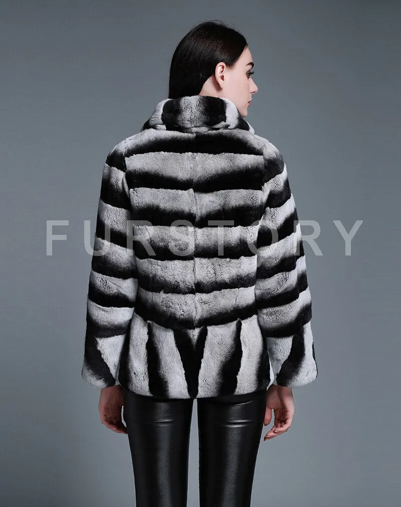 Winter jacket Women Real Fur Coats Big Turn Down Collar Rabbit  Chinchilla Color 15191