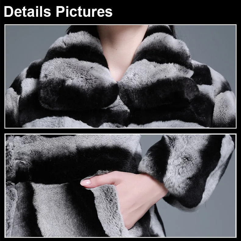 Winter jacket Women Real Fur Coats Big Turn Down Collar Rabbit  Chinchilla Color 15191