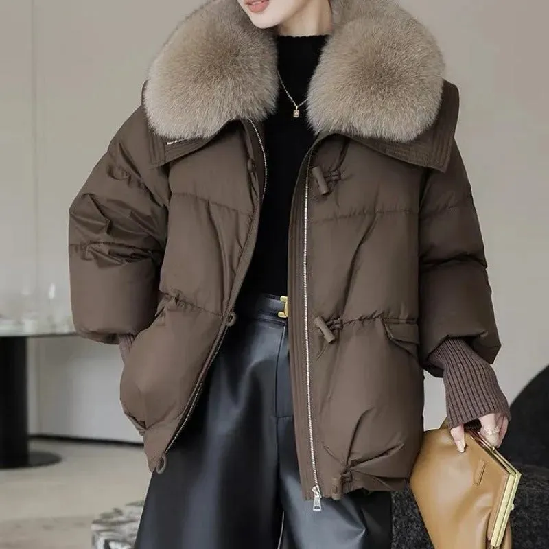 Women Cotton-padded Down Jacket Fur Collar Thick Puffer Winter Coat