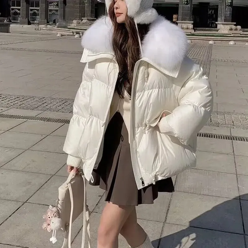 Women Cotton-padded Down Jacket Fur Collar Thick Puffer Winter Coat