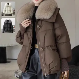 Women Cotton-padded Down Jacket Fur Collar Thick Puffer Winter Coat