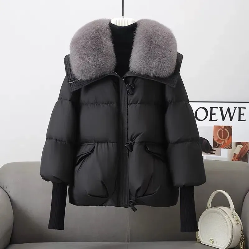 Women Cotton-padded Down Jacket Fur Collar Thick Puffer Winter Coat