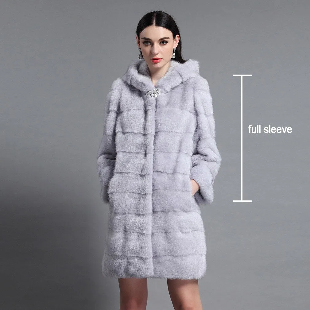 Women's Genuine Mink Fur Coat Women with Hood Women Jacket 161161