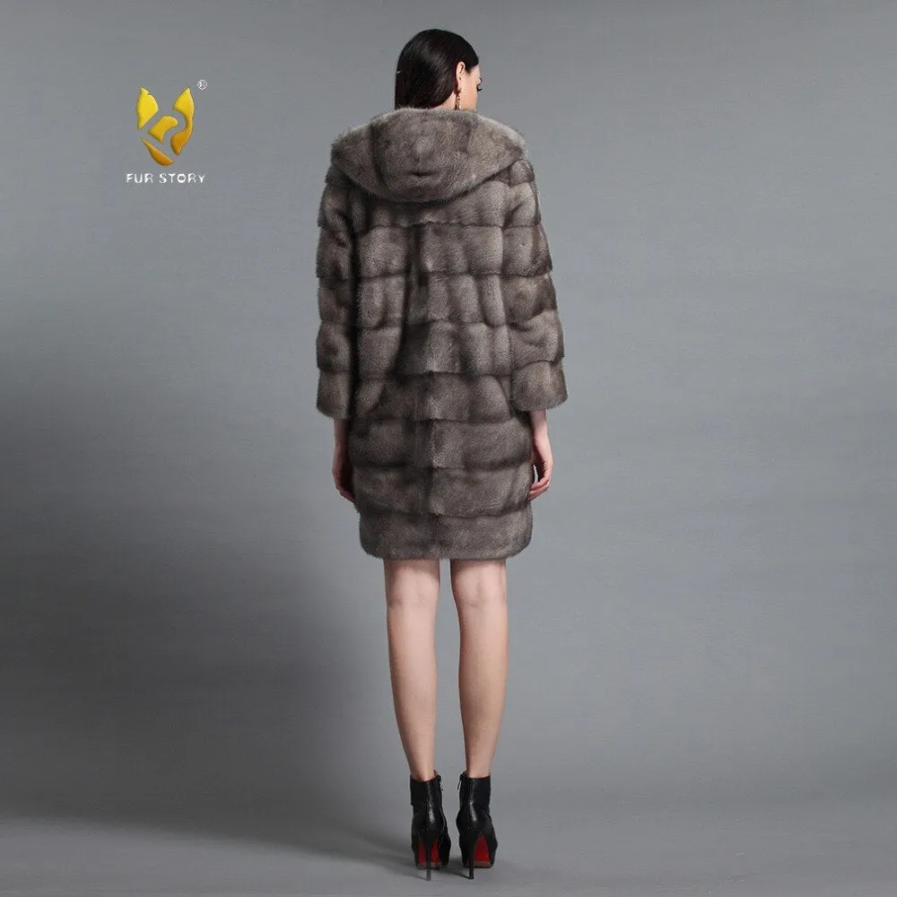 Women's Genuine Mink Fur Coat Women with Hood Women Jacket 161161