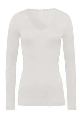 Woolen Silk W Wool And Silk V-Neck Fitted Top | Cygne 71418-795