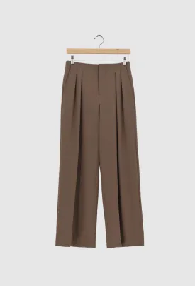 XANDER - Front Pleated Wool Gabardine Trousers in Red Oak