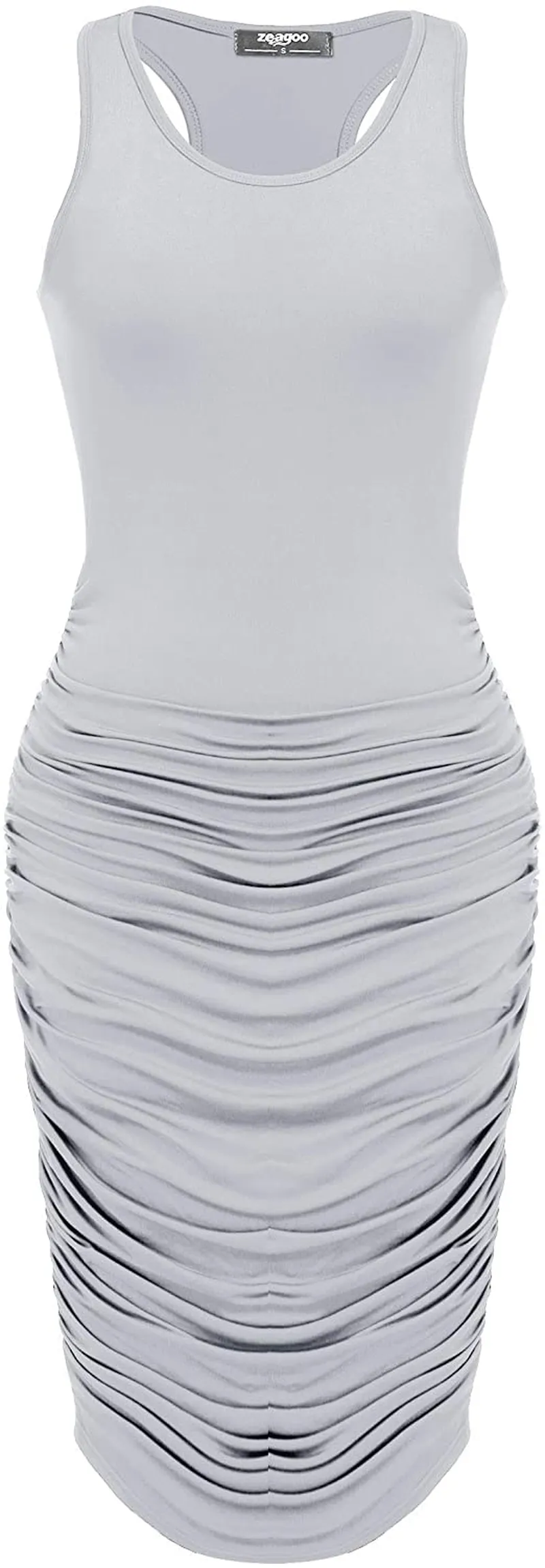 Zeagoo Ruched Bodycon Dress for Women, Midi Stretchy Sleeveless Tank Dress S-XXL