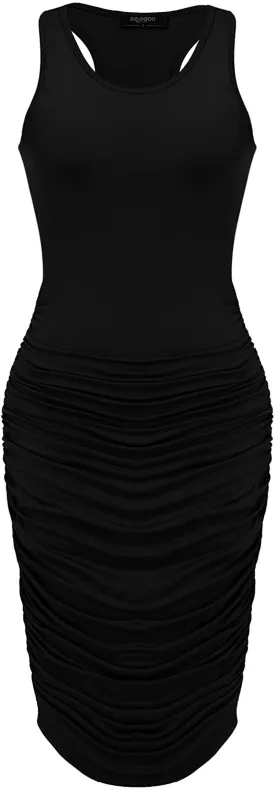 Zeagoo Ruched Bodycon Dress for Women, Midi Stretchy Sleeveless Tank Dress S-XXL