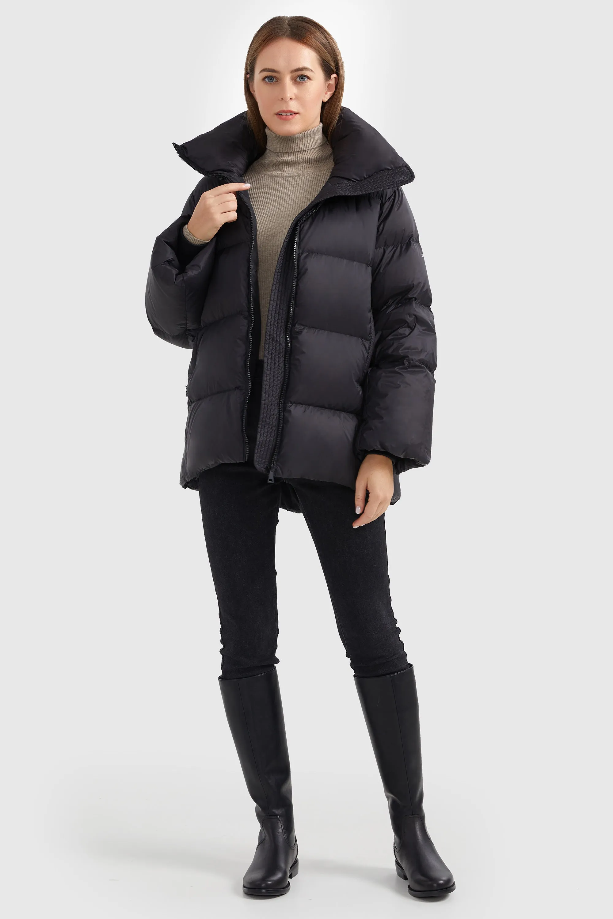 Zipper Front Puffer Down Coat